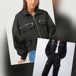 Zara Women Black Track Suit With Cropped Bomber Jacket & Cargo Pants XS